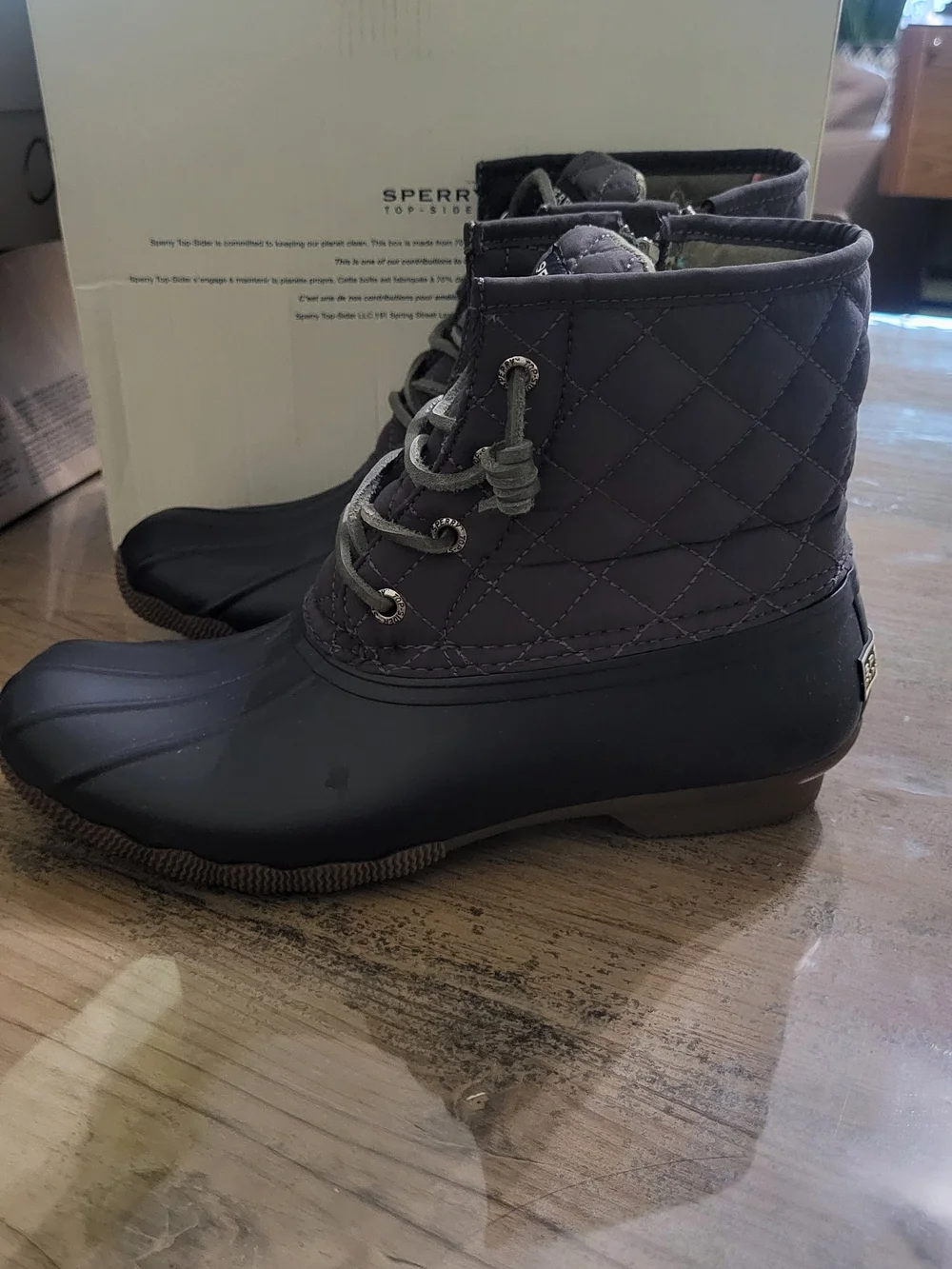 Sperry Quilted Lace-Up Winter Rain Boot - Gray